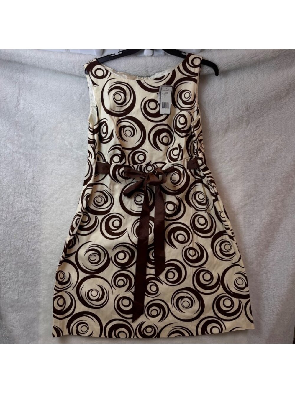 NWT Jessica Howard plus size 18W Ivory & Brown Sleeveless Dress Tie Waist lined